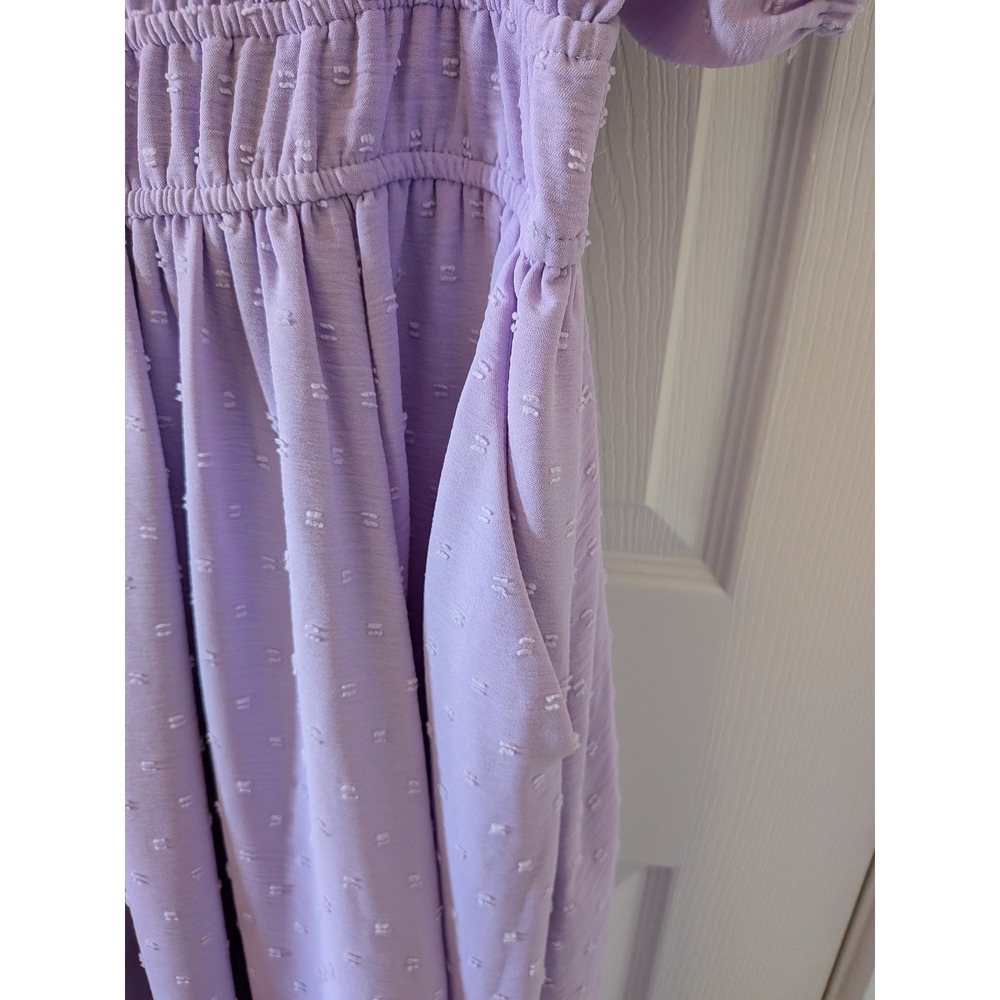 Torrid Lavender Clip Dot Midi Dress Square Neck Smocked Waist 2 Pockets Size 0 - Picture 6 of 9
